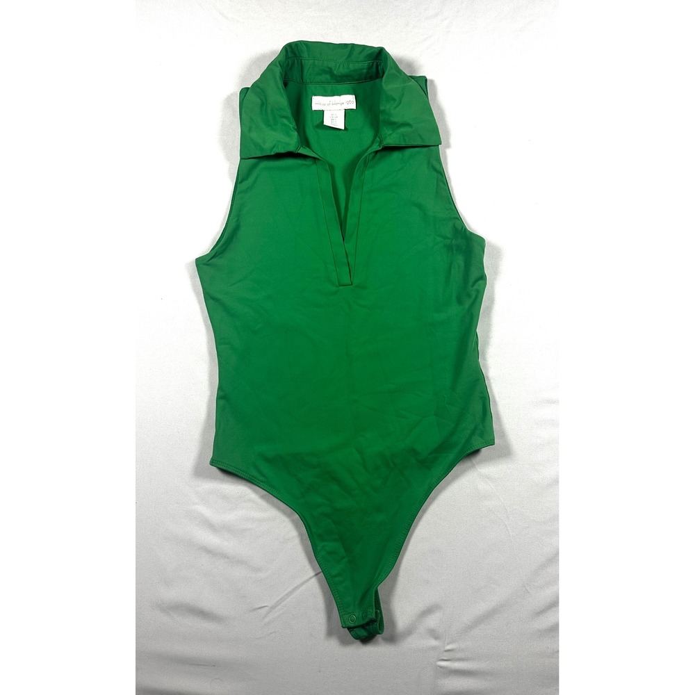House of Harlow 1960 Womens Green Sleeveless Polo V-Neck‎ Bodysuit Small CN0015